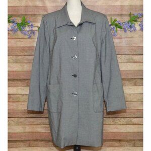 Alfred Dunner Long Jacket Coat Size 16 Micro Houndstooth Pockets Preppy Academia